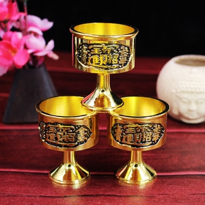 纯铜酒杯酒杯供佛高脚杯圣水杯财神杯关公酒杯拜神茶杯供水杯黄铜