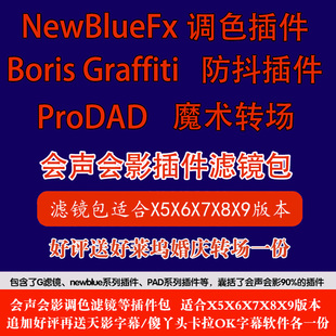 会声会影X8X9 G滤镜包newblue电影调色 手写防抖插件转场素材