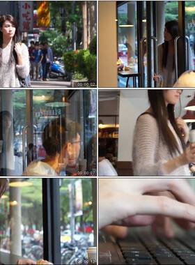 美女咖啡店喝咖啡上网/敲键盘/中国高清实拍视频素材