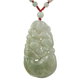 福运如意挂坠 A货玉项坠真玉dor 生肖玉猴 钰达翡翠灵猴福瓜吊坠