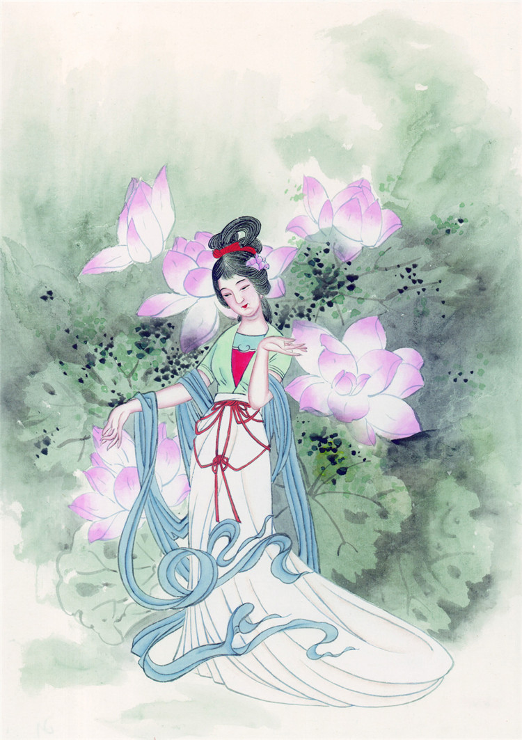 荷花仙女结缘佛像挂画卷轴绢丝挂画菩萨画像308佛教