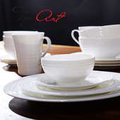 妙HOME出口北欧纯白色浮雕骨瓷餐具美式 简约高档西餐盘家用套装