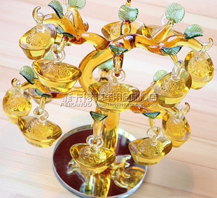 创意黄水晶工艺品新年摆件元宝发财树摇钱树开业发奖礼品摆设饰品