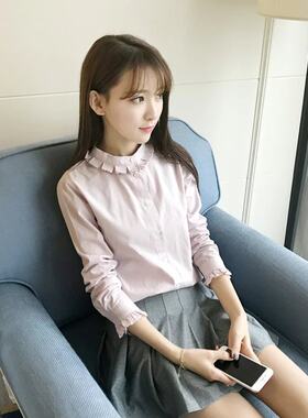 花边立领衬衫女长袖学生学院风小