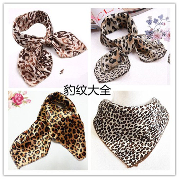 百搭时尚韩版经典豹纹围巾丝巾女士小方巾联通移动通用版