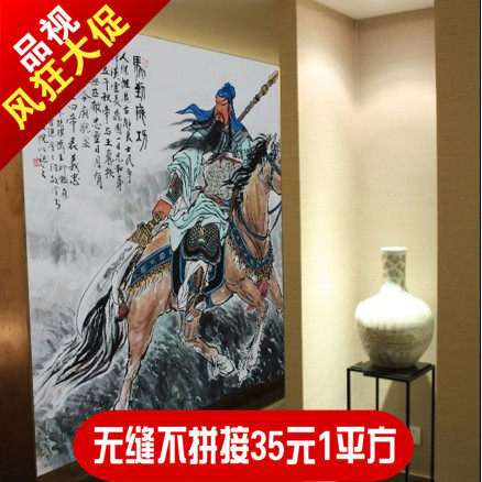 古代人物墙纸墙画关羽关云长关公壁画马到成功无纺布背景墙壁纸