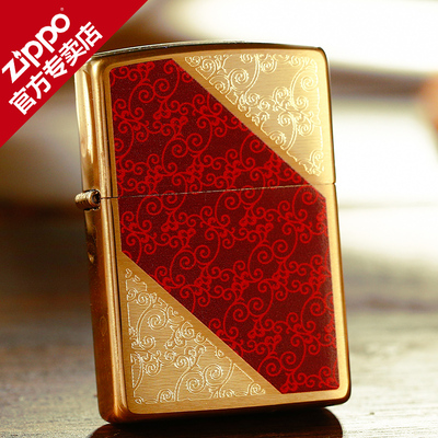美国原装zippo正品打火机正版 纯铜拉丝 28377红斜纹卷轴富贵花