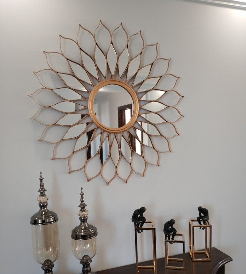 欧式铁艺圆形壁挂镜沙发背景墙走廊镜化妆镜客厅玄关太阳装饰镜子