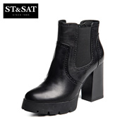 St&Sat/Saturday autumn 2015 new leather English high chunky heels boots shoes SS54112979