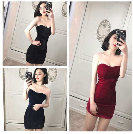 裹胸收腰显瘦丝绒约会夜店超短裙
