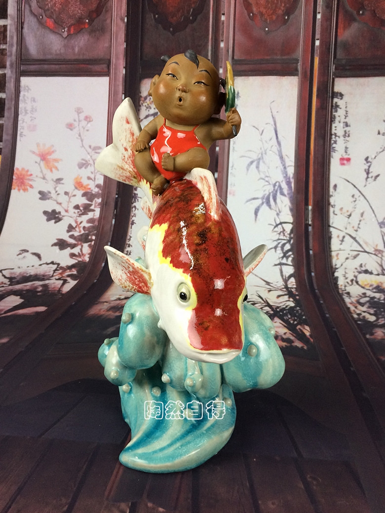 风生水起小孩娃娃房间摆件结婚礼物陶瓷公仔办公室招财生意兴隆