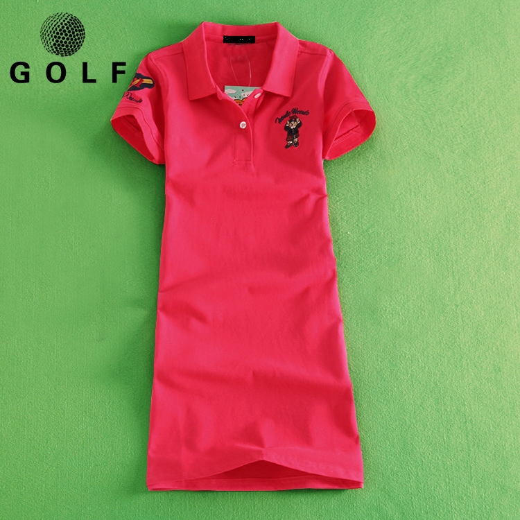 高尔夫短袖连衣裙夏季新款简约POLO中长款翻领纯棉女T恤 网球裙子