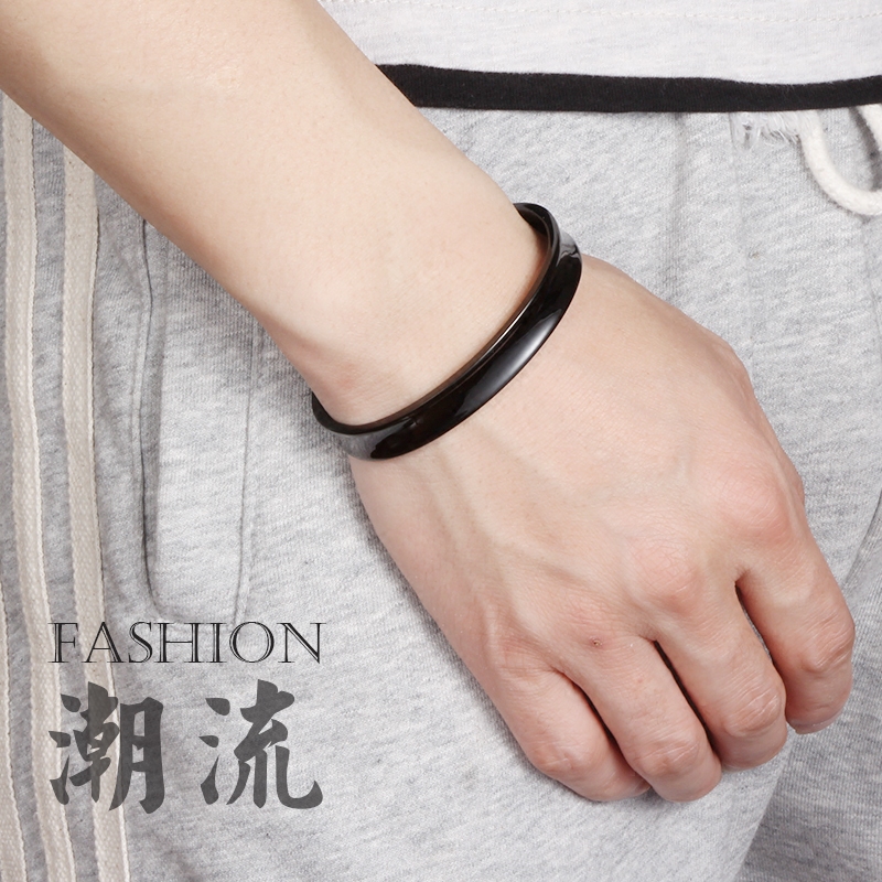 欧美嘻哈手环开口刻字潮复古港风黑色手镯男女款钛钢街头手腕配饰