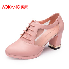 Aokang shoes new Western leather shoes with soft surface in the spring round of breathable casual women's shoes