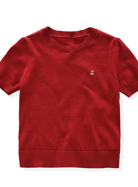 关店清仓38折 女童红色针织T恤 欧美中大童宝宝纯棉短袖上衣