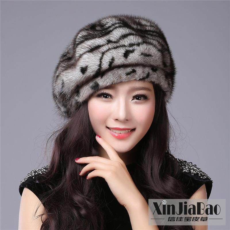 新款水貂皮草帽子贝雷帽女冬整张貂皮毛帽子八角蓓蕾礼帽保暖护耳