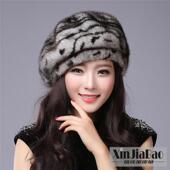 新款 水貂皮草帽子贝雷帽女冬整张貂皮毛帽子八角蓓蕾礼帽保暖护耳