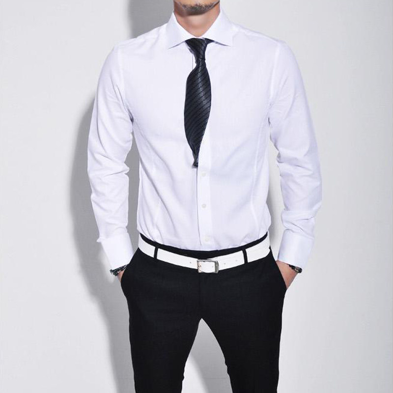 轻奢英伦纯白色温莎领宽角八字领衬衫男士商务绅士免烫贵族范衬衣