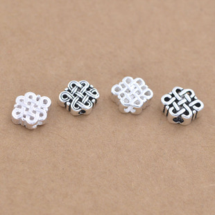 S925纯银泰银 立体对穿中国结吊坠 DIY红绳佛珠手链项链饰品配件