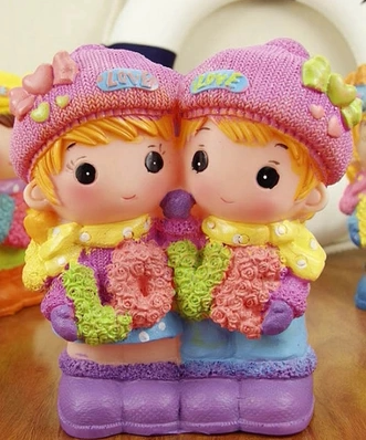 七彩情侣储蓄罐模具石膏像模具 卡通彩绘模具 天然乳胶模具18cm