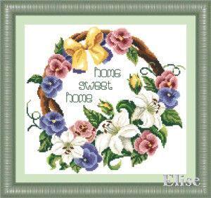 十字绣高清彩色印刷图纸花卉HH101百合花环4543cross stitch