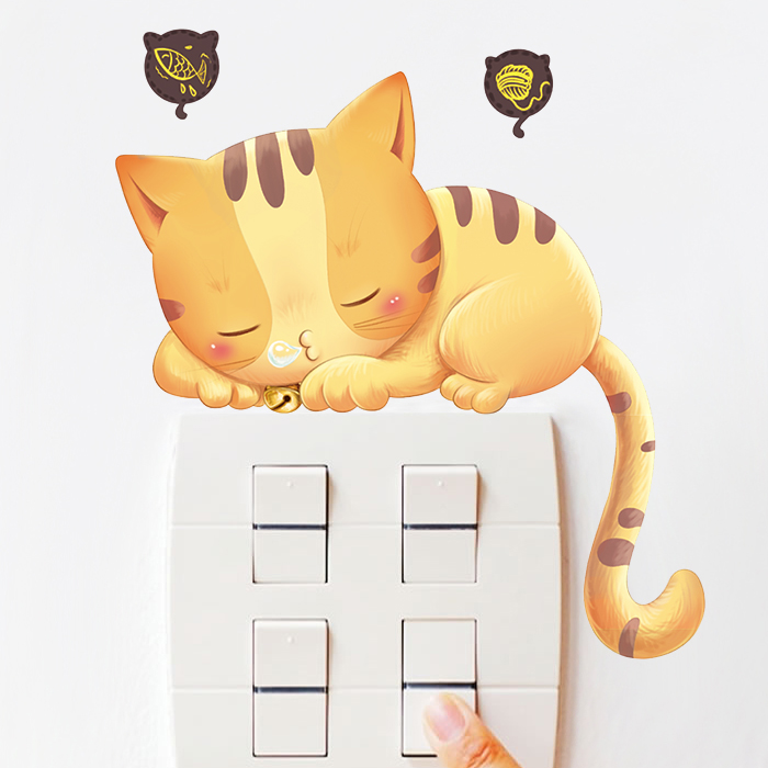 开关贴睡觉猫咪客厅卡通儿童幼儿园教室寝室宿舍墙壁墙贴纸贴画
