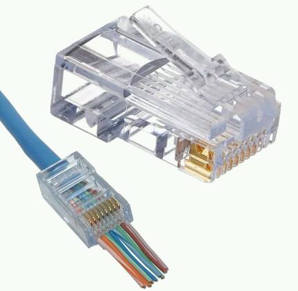 穿孔通孔网络镀金水晶头CAT5E网线超五类六类EZ-RJ45连接头工具钳