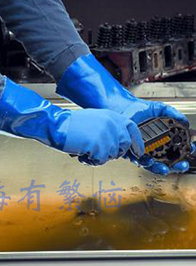 加厚 耐用 蓝色 PVC 进口手套 耐油 抗酸碱 机械清洗手套660