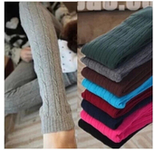 毛线打底裤 九分保暖棉裤 女外穿大码 修身 纯棉麻花针织踩脚裤 秋冬季