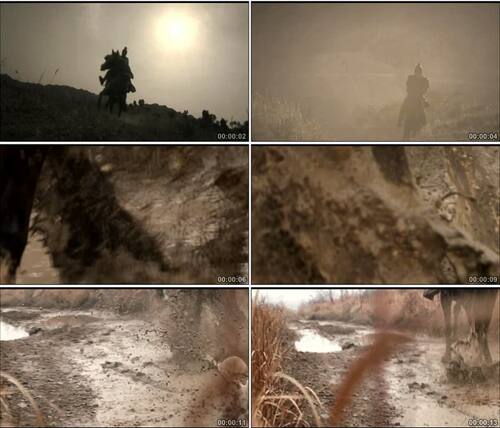 古代骑兵奔跑马蹄溅起泥水中国高清实拍视频素材
