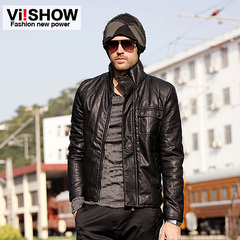 Viishow men's winter coat-leather PU collar slim fit leather jacket cropped jacket-season clearance sale