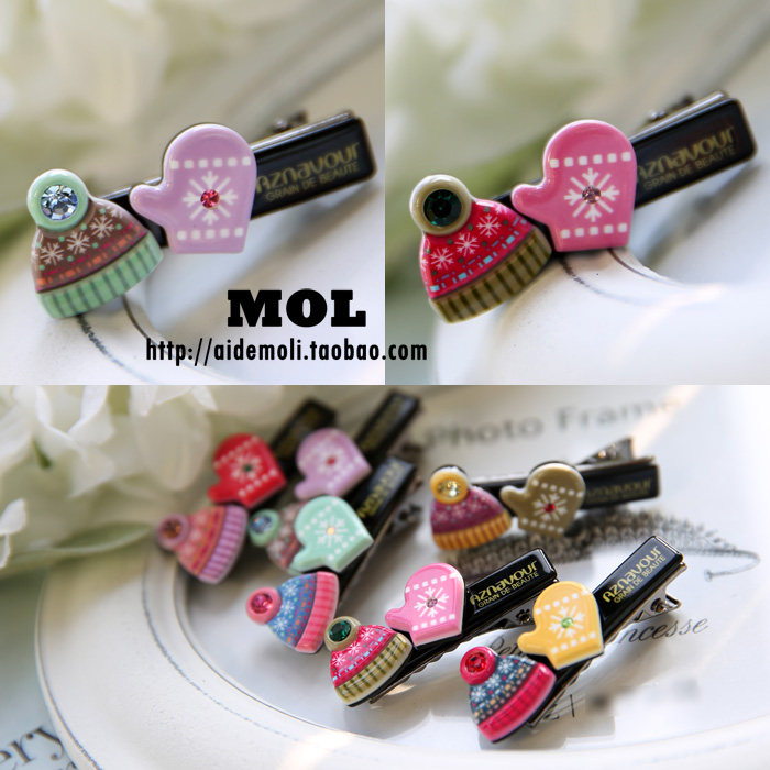 韩国进口 aznavour az 圣诞 卡马龙帽子手套 发夹边夹鸭嘴夹