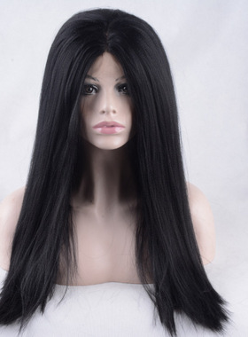 黑色长发 自然真人发丝 直发 女士假发 半手织真人发套 外贸热销