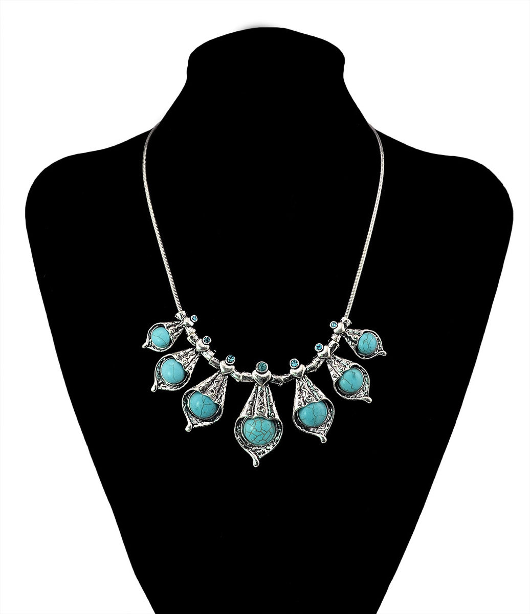 波西米亚复古民族风时尚夸张镶钻松石项链锁骨链吊坠耳环耳钉套装在类目 饰品/流行首饰/时尚饰品新, 项链中 - 来自Buy2taobao.com提供专业的淘宝代购服务