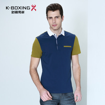 劲霸男装夏季新品T恤 男士撞色翻领短袖上衣 休闲宽松绅士