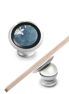 玉兰花蓝色背景优雅车载多功能磁力手机支架懒人手机磁吸架礼品