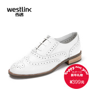 Westlink/West spring 2016 new College wind Brock leather flat-bottom girl white shoes