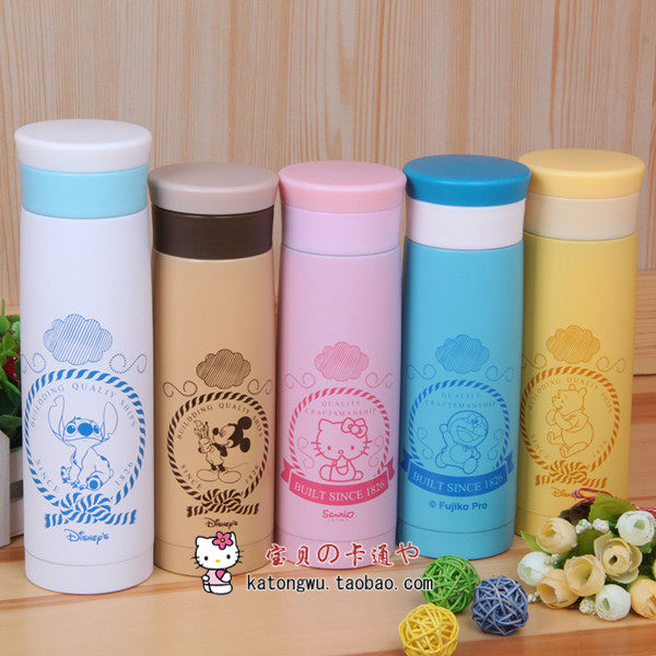 包邮！hello kitty 哆啦A梦 珠光磨砂 茶漏不锈钢保温杯杯子水杯