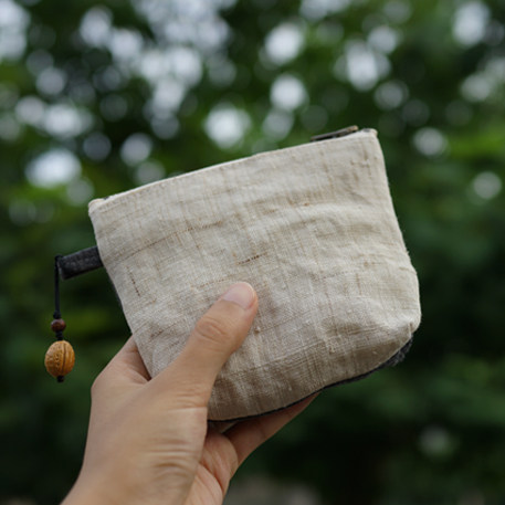 【时舟】 手工老苎麻 天然夏布 灰色土布 拼布收纳 零钱包 钥匙包
