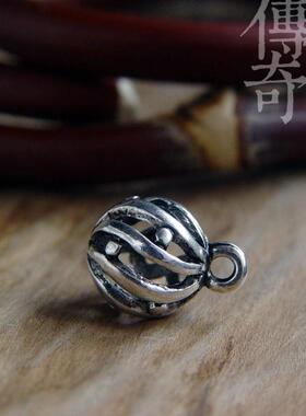 古藏银镂空雕花纹圆球形状吊坠民族手链手串项链鸡血藤条缠绳挂坠