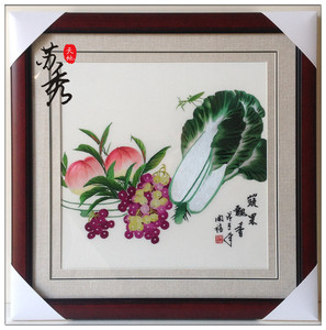 刺绣苏绣成品手工精品挂画壁画 蔬果飘香白菜葡萄水果餐厅壁画