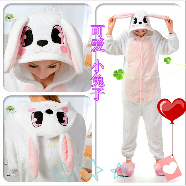 兔子卡通动物情侣法拉绒连体睡衣