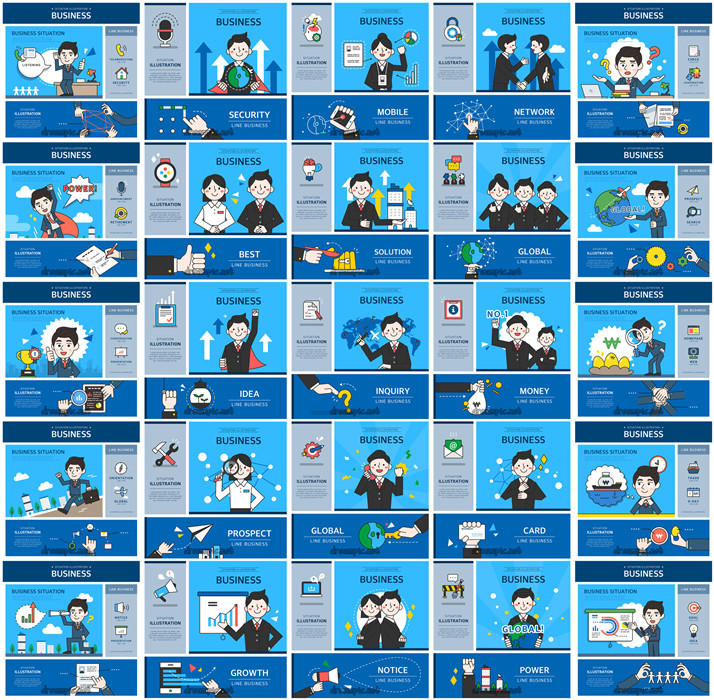 [587]AI矢量设计素材 38张扁平化商务人物创意信息图概念图