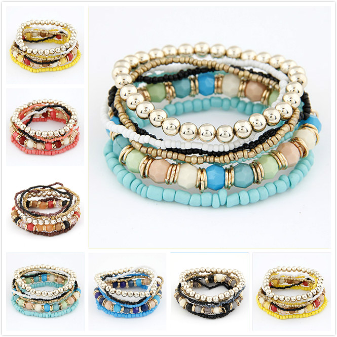 波西米亚时尚百搭风情 混搭米珠多层手链海洋风 沙滩手镯 手链女