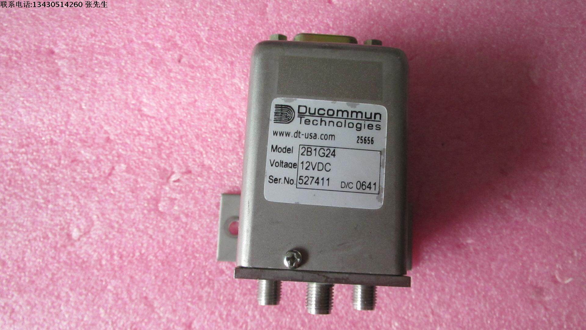 美国ducommun公司 2B1G24 18GHz SMA 12V 450W 单刀双掷 射频微波同轴开关 质量包好，包能用  可提供详细测试图 请放心购买 频率范围：DC-18GHz 带50欧姆内匹配 插损：0.3dB 隔离度：80dB 输入最大功率：450W 工作电压：12V 控制