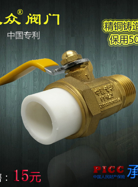 PPR水管球阀大众ppr外丝铜球阀全铜阀芯4分水管配件6分水阀正品