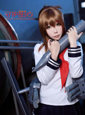 包邮甜心家舰队Collection 驱逐舰·电褐色扎好辫子cosplay假发