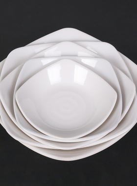 密胺树脂仿瓷塑料盘子凉皮深口汤盘四方盘翘脚盘纯白色汤盆包邮