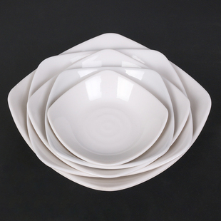 密胺树脂仿瓷塑料盘子凉皮深口汤盘四方盘翘脚盘纯白色汤盆包邮
