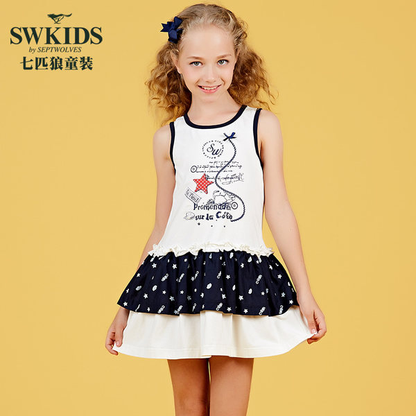 17年夏季款 swkids 七匹狼 中大童 可爱无袖连衣裙 优惠券折后￥39包邮（￥139-100）2色可选